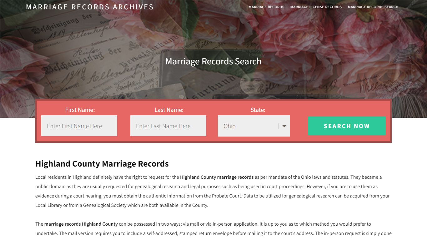Highland County Marriage Records | Enter Name and Search